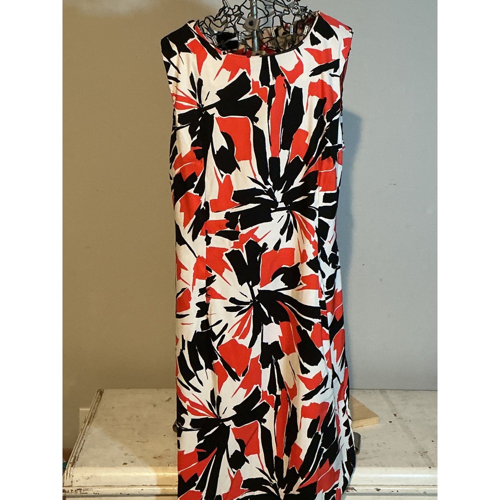 Ronni Nicole Womens Red Black White Abstract Floral Sheath Dress Size 18 Stretch